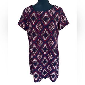 DEX diamond pattern short sleeved shift dress with long back zipper size S.